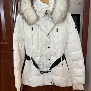 Michael Kors White faux Fur-Trimmed puffer jacket